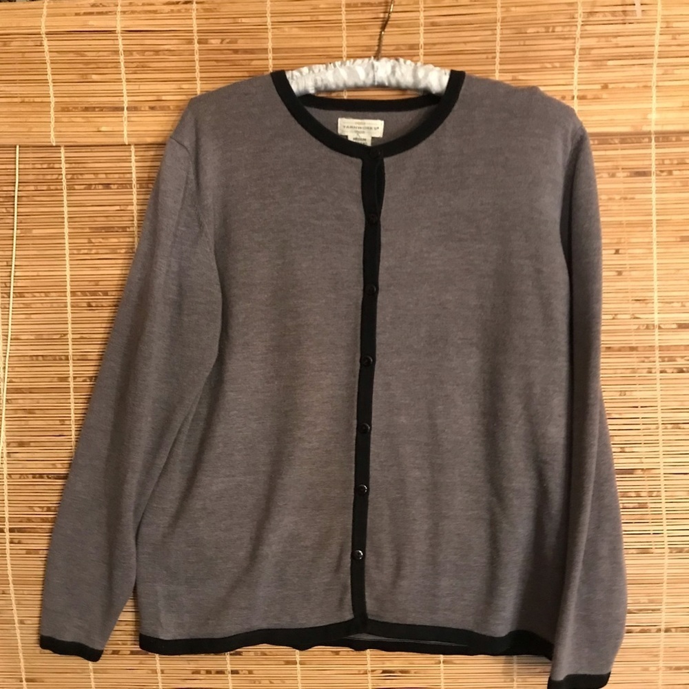 Vintage Yarnworks Cardigan Gray and Black Sweater Size M
